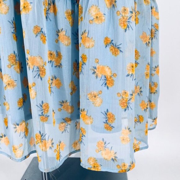 Lush Blue Yellow Floral Midi Dress Size Medium Flutter Sleeve Floral Tie Back - Picture 5 of 13